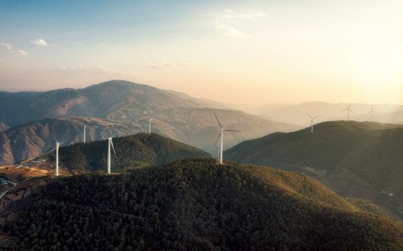 Landscape with wind turbines