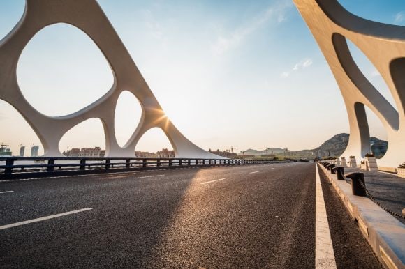 Coral Shell Bridge with the sun rising in the background