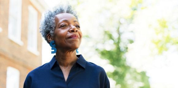 Confident woman in city