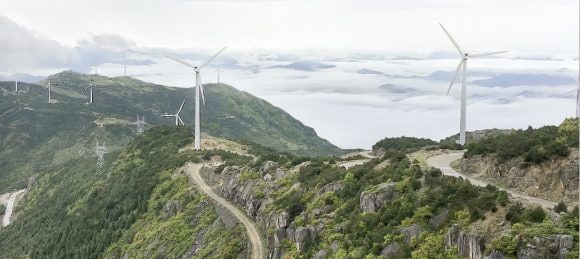 wind farm on a winding mountain pass