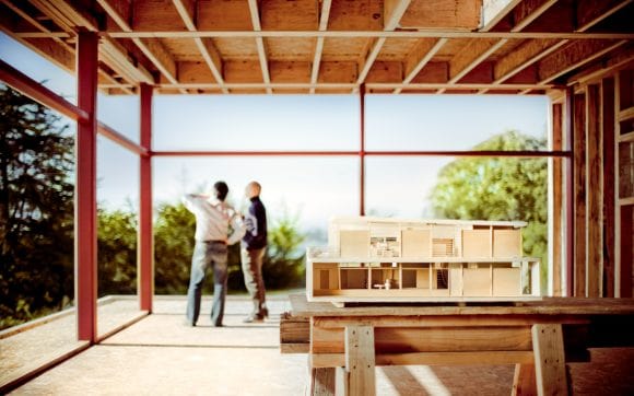 Architectural model on construction site