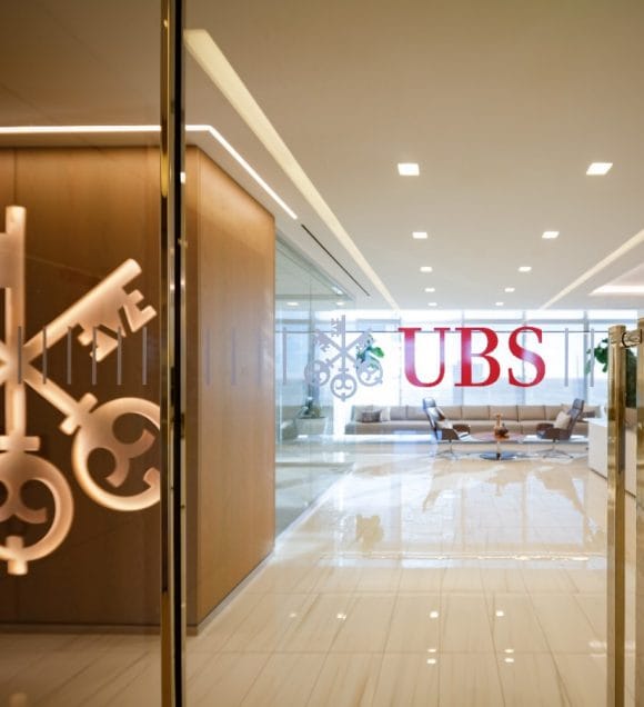 Glass door leading to a foyer at UBS building