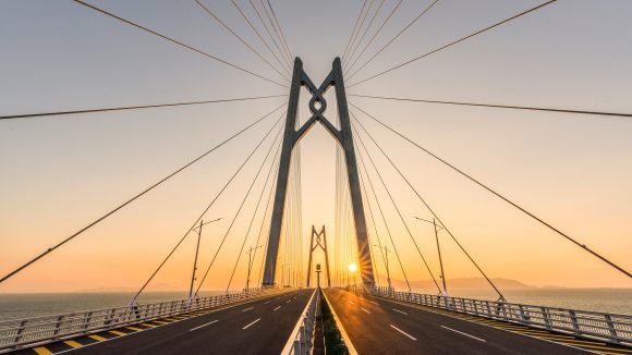 Hong Kong-Zhuhai-Macau Bridge at twilight