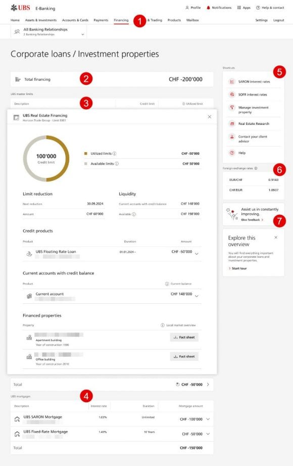 Übersicht «Betriebskredite / Renditeliegenschaften»