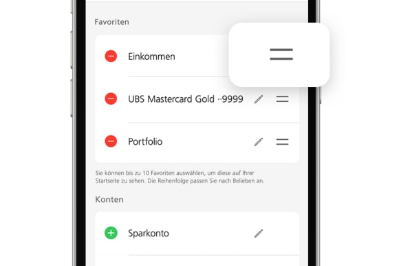 Bildschirmfoto: Anpassung Favoriten