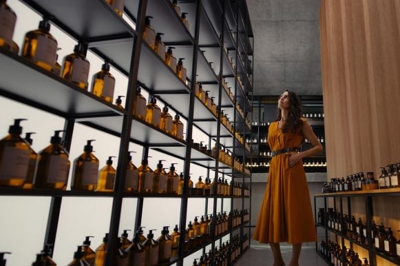 Woman standing in soap store