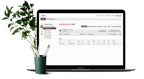 E-Banking-Seite zeigt die Watchlist