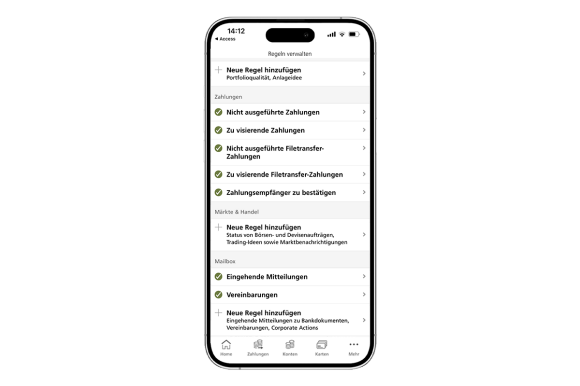 Mobile Banking-Seite zeigt die trading Benachrichtigung Seite