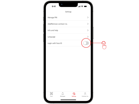 Settings. Biometric login