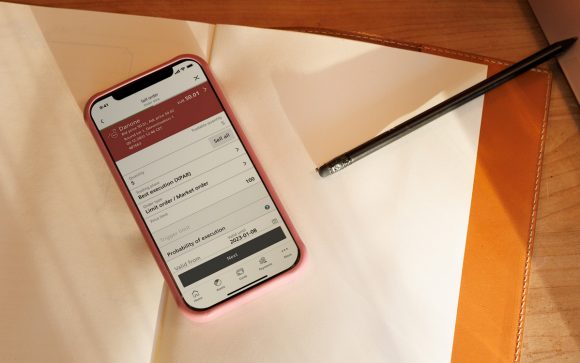 Mobile Banking screen showing the placement of a limit order