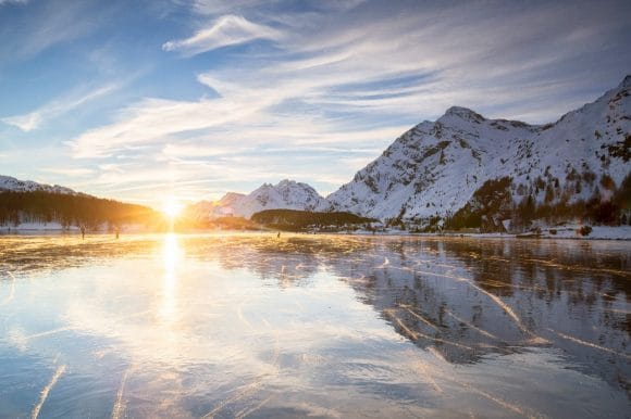 Lac de montagne gelé, Sils Maria, Engadine