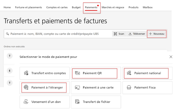 Paiements, Nouveau, Paiement QR, Paiement national, Paiement à l’étranger