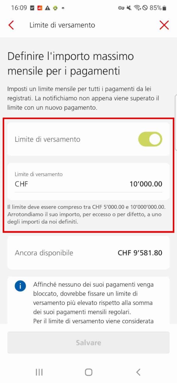 Limite mensile per i pagamenti