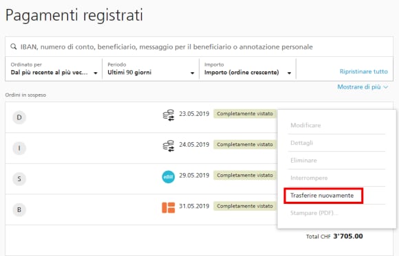 Pagamenti registrati