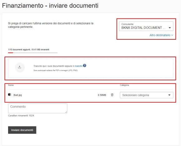 Finanziamento - inviare documenti