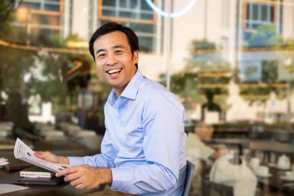 Smiling man at restuarant