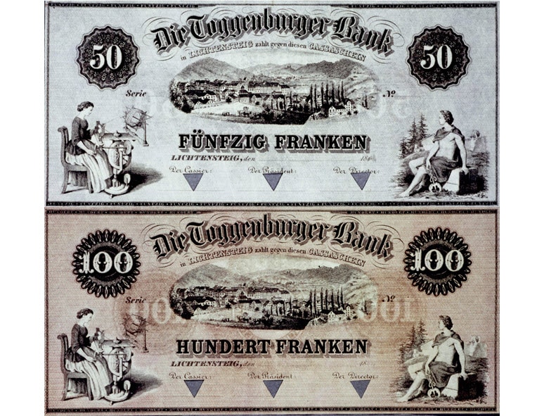 Banknoten der Toggenburger Bank von 1907