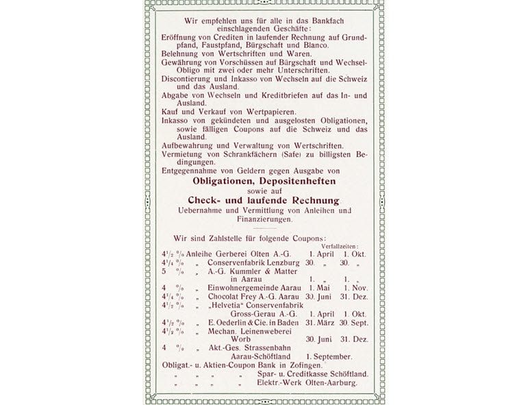 Überblick über die einzelnen Geschäftszweige der Bank