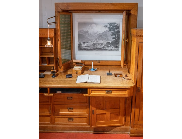 Up-close view of the old bank office at Pozzy Bank