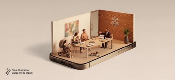 Mit KI generierte Illustration, die eine Beratungszene zeigt.