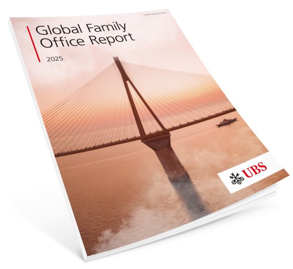 Cover of Global Family Office Report 2025 depicting a bridge in evening light