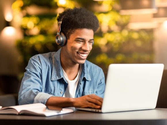 Student is studying using a laptop