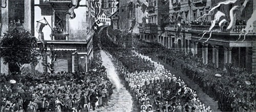 Zürcher Bahnhofstrasse mit Zürcher Bankverein-Gebäude (rechts)