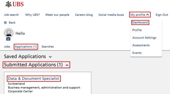 Screenshot of Dashboard to check the status of application