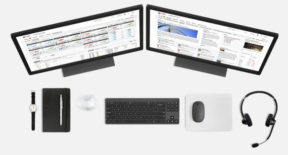 Screenshots of UBS Neo FX Trading and Insights pages on desktop computers