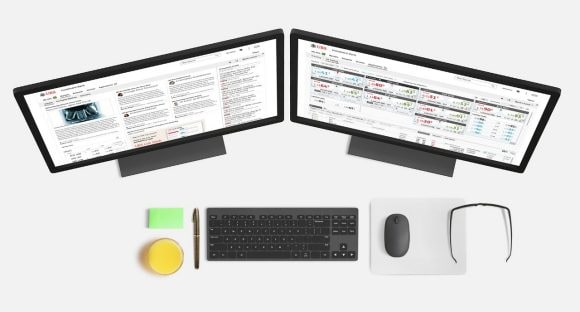 Screenshots of UBS Neo Knowledge Network and FX Trading pages on desktop computers