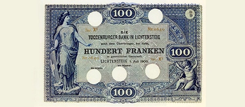 Swiss Franc banknotes issued by Toggenburger Bank