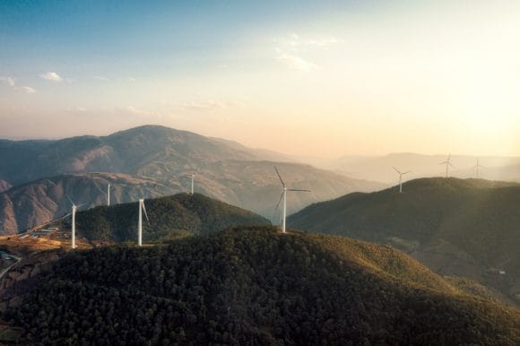 Landscape with wind turbines