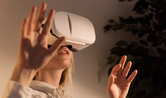 Person wearing a virtual reality headset