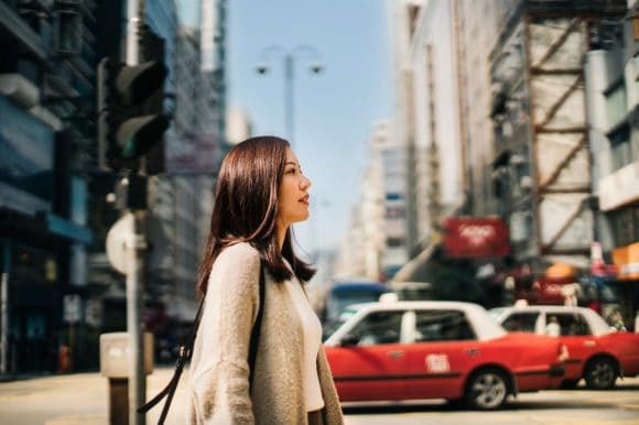 Woman in street in Hong Kong