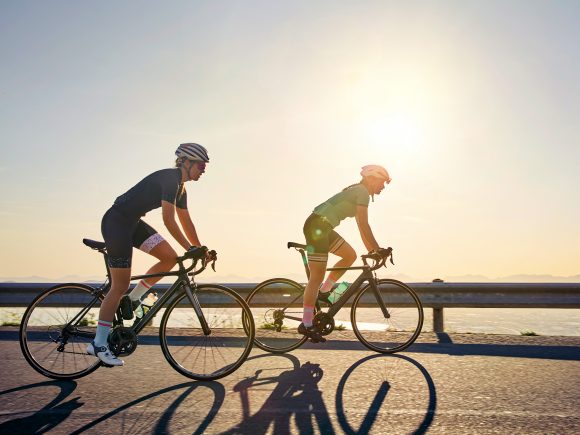 Two women cycling