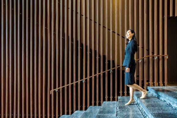 Woman walking down the stairs