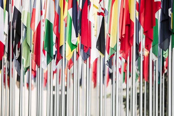 Flags representing democracy and the right to vote