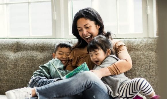 Mother playing with her kids