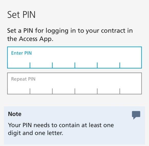 Set a PIN to login to the Access App