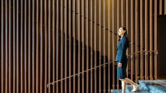 Woman walking down the stairs