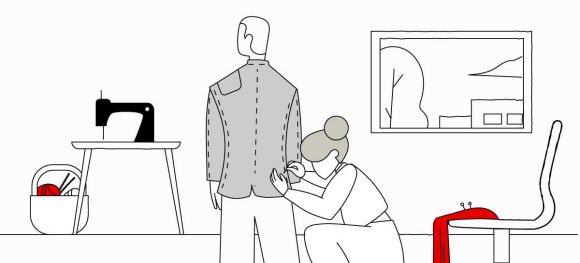 man getting jacket tailored by woman