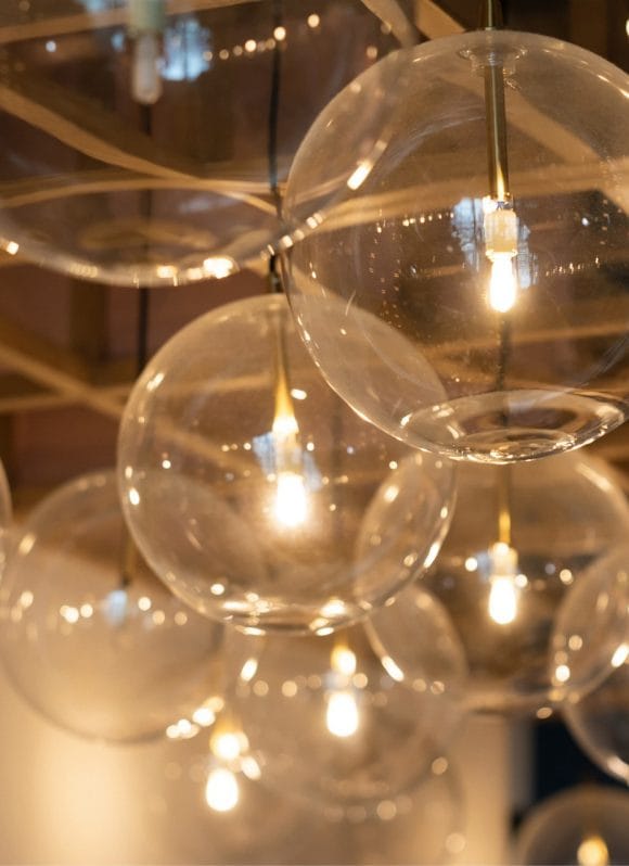 Modern sphere glass light bulbs grouped together