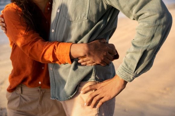 Close-up of couple embracing