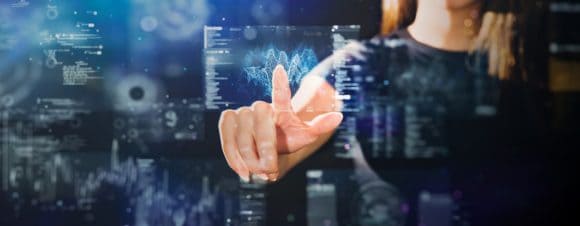 Woman using digital interface display