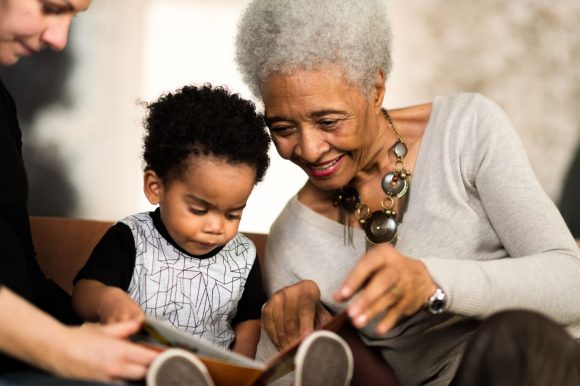 Grandmother and grandson at the dinner table