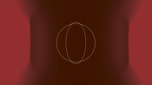 abstract red scene with overlapping white ovals